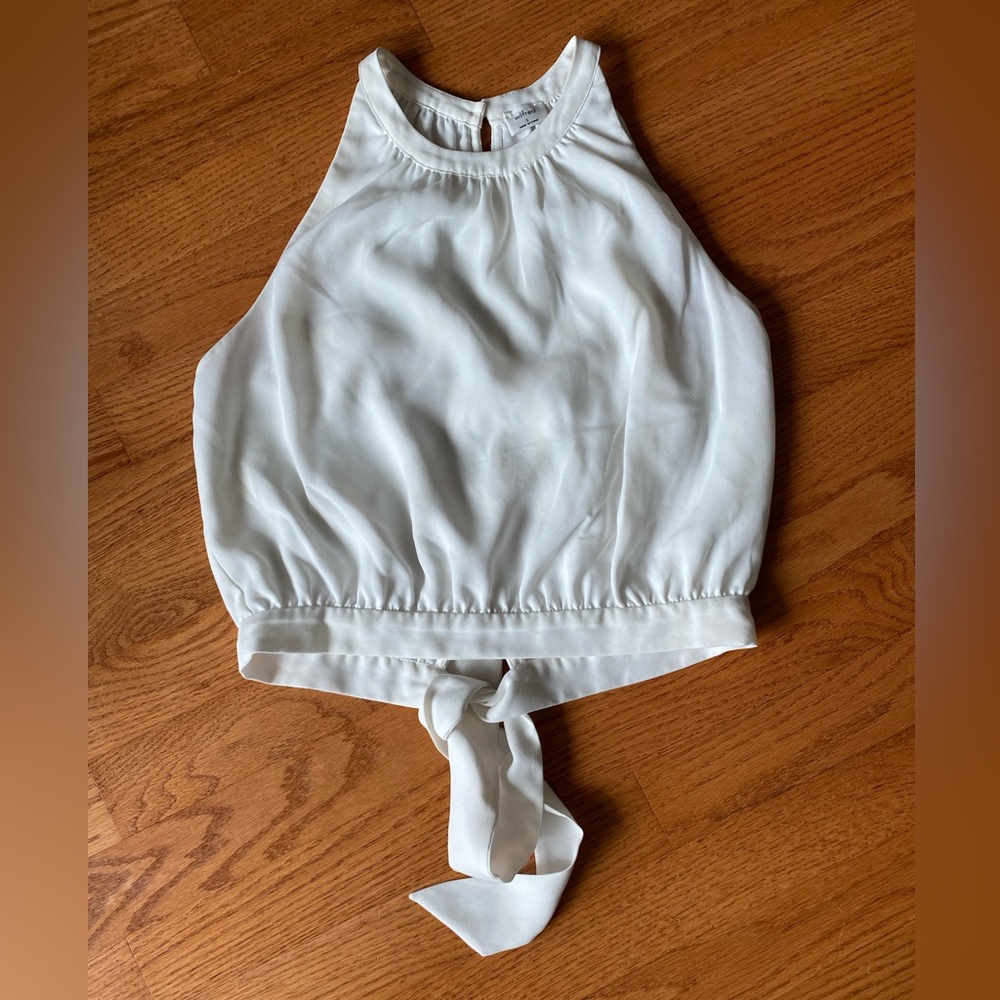 Aritzia Wilfred High Neck Open Back Top in White